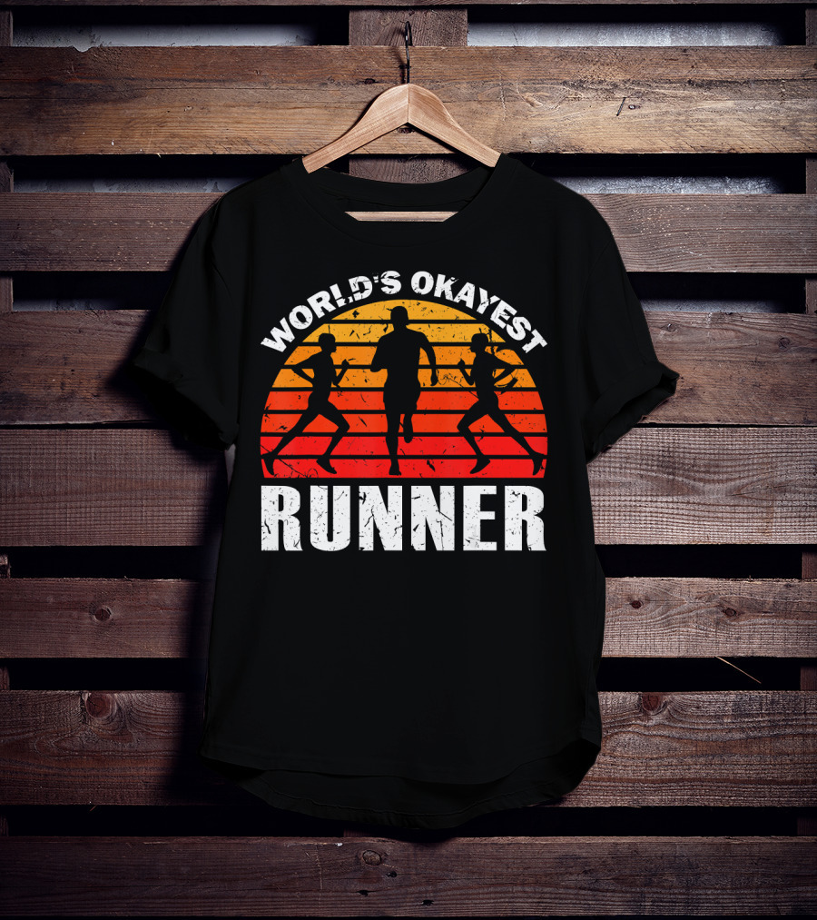 World's Okayest Runner Sunset Silhouette Sprinting Marathon T-Shirt