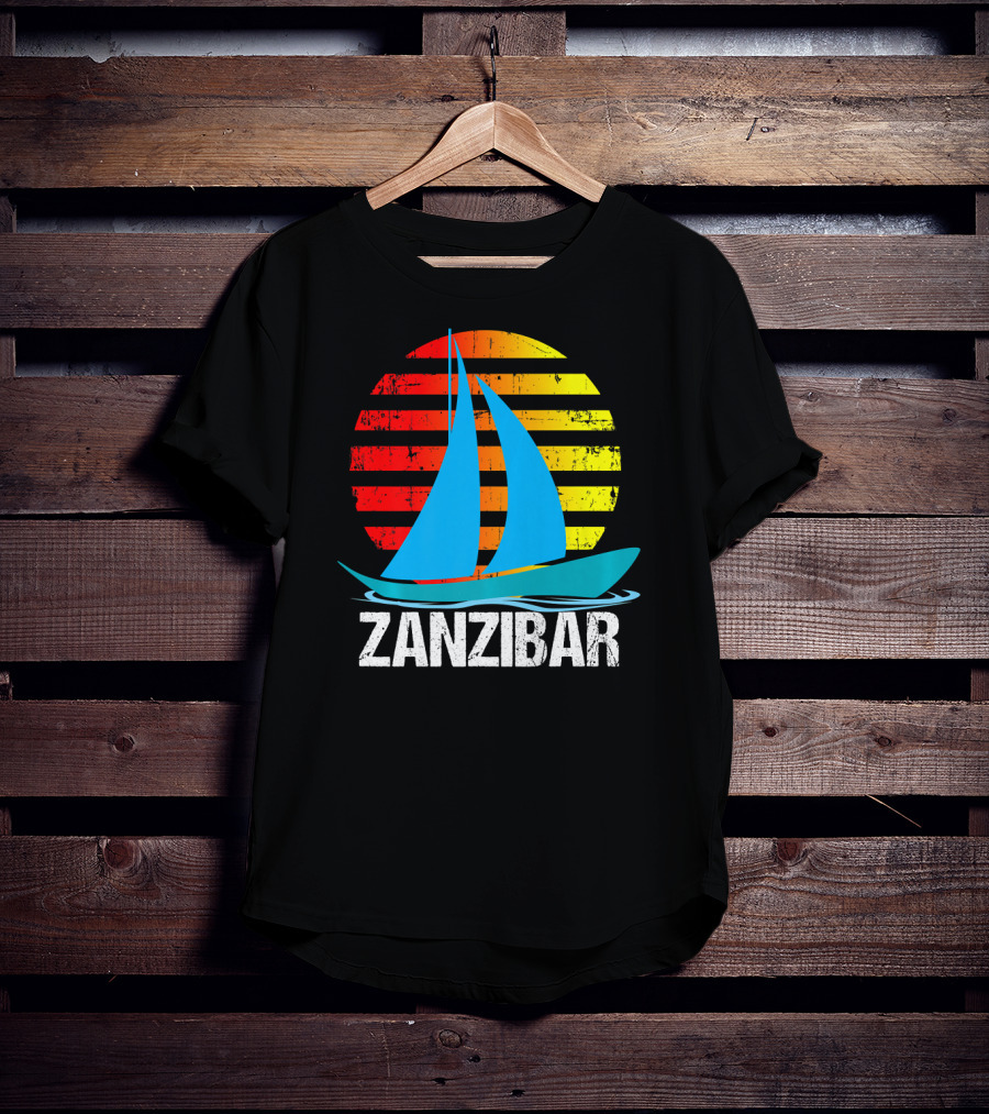 Zanzibar Sunset Sailboat Vintage Nautical Scene T-Shirt