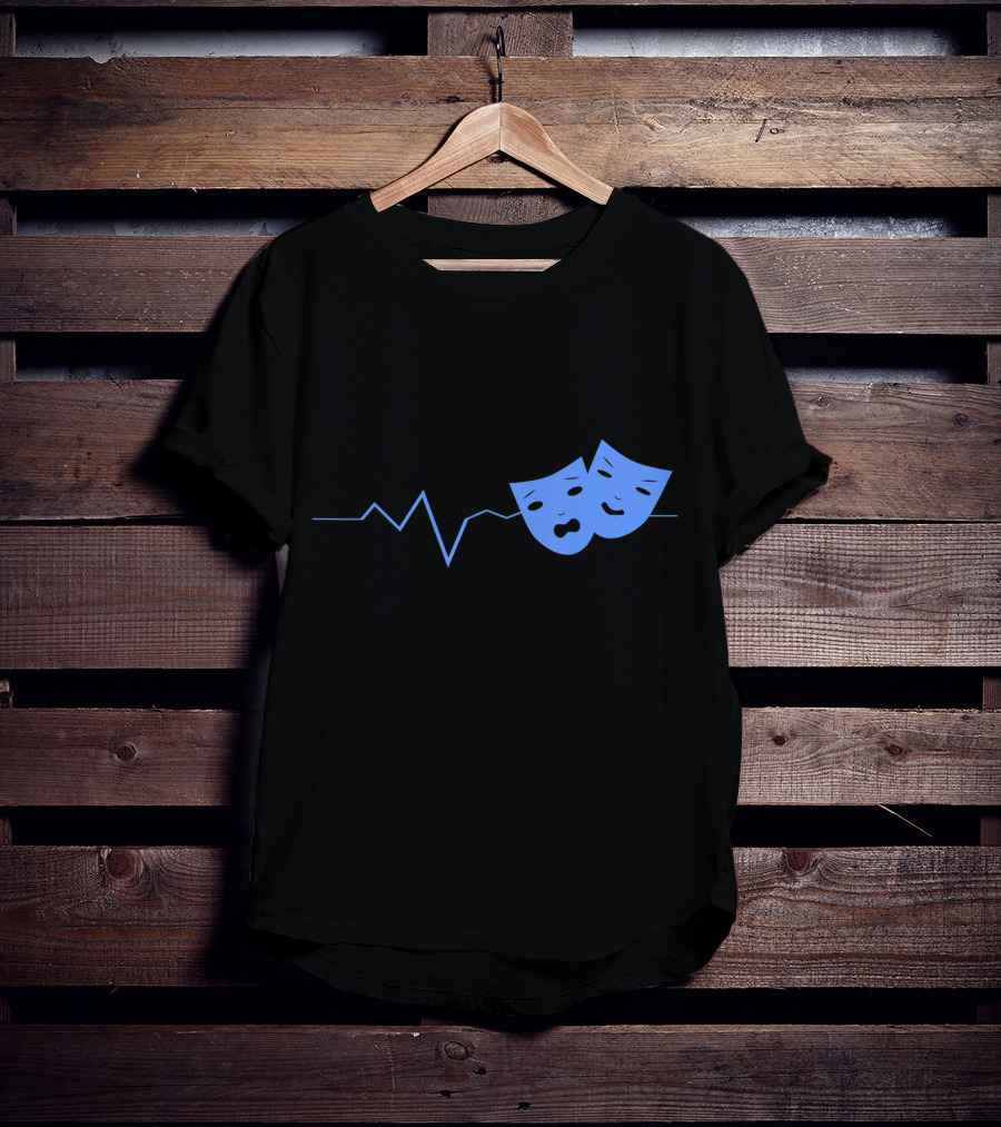 Theater Acting Masks With Heartbeat Line T-Shirt