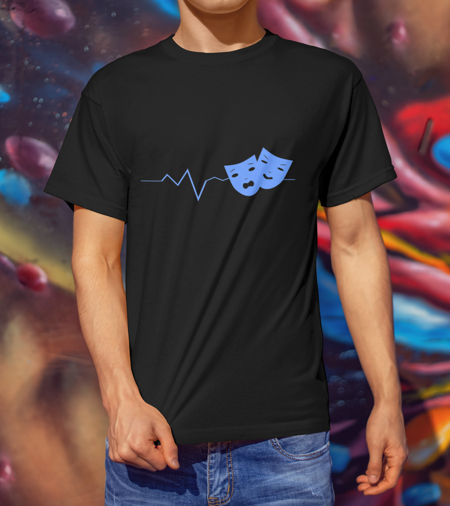 Theater Acting Masks With Heartbeat Line T-Shirt