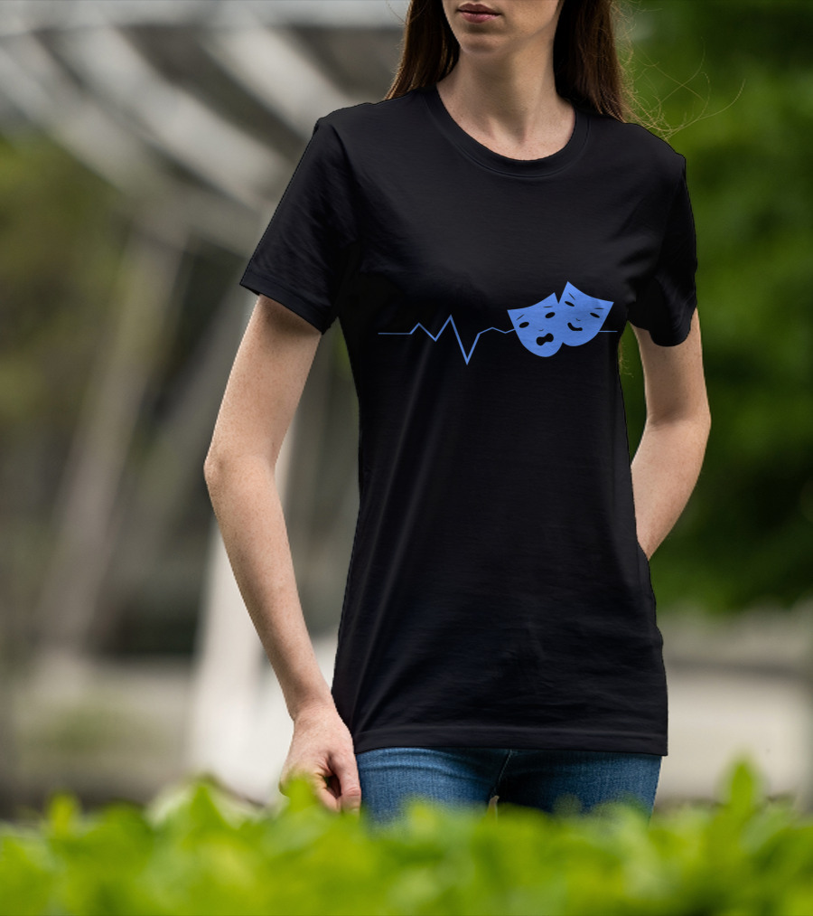 Theater Acting Masks With Heartbeat Line T-Shirt