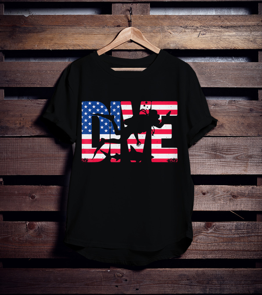DIVE Scuba Diving Gear Equipment American Flag T-Shirt