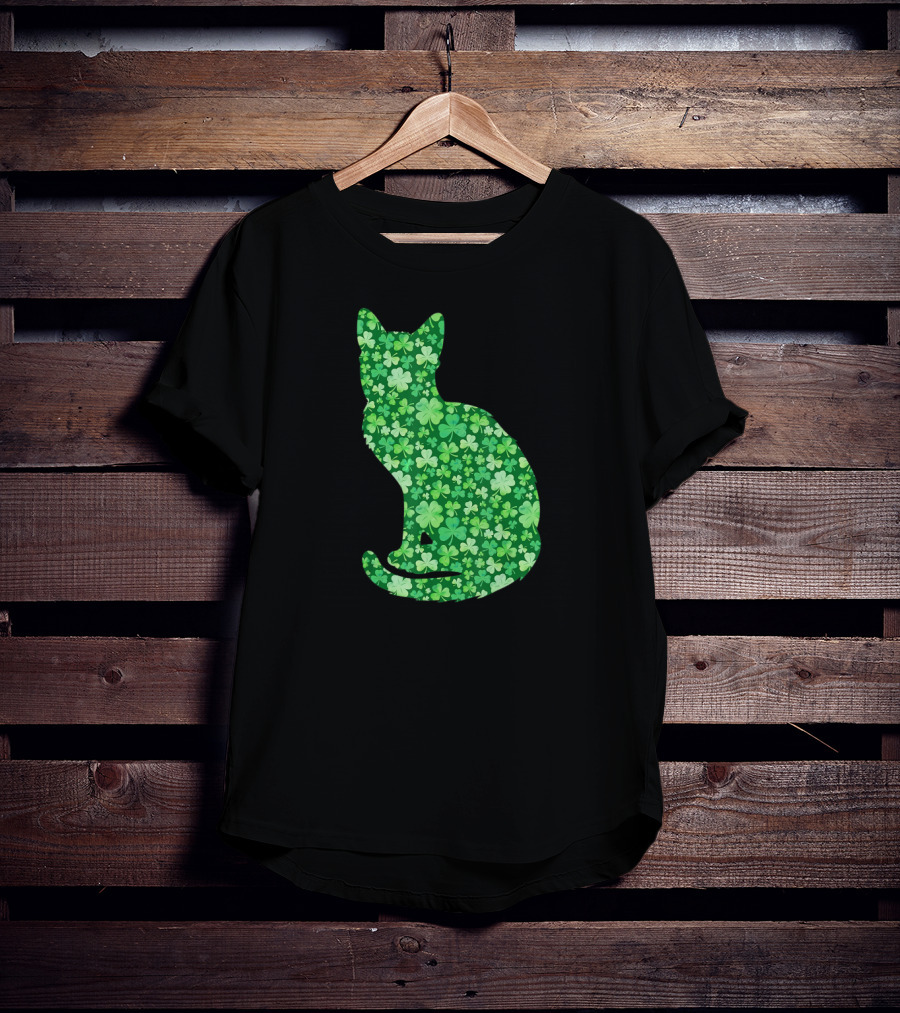 Shamrock Cat St Patrick's Day Irish Green Clover T-Shirt