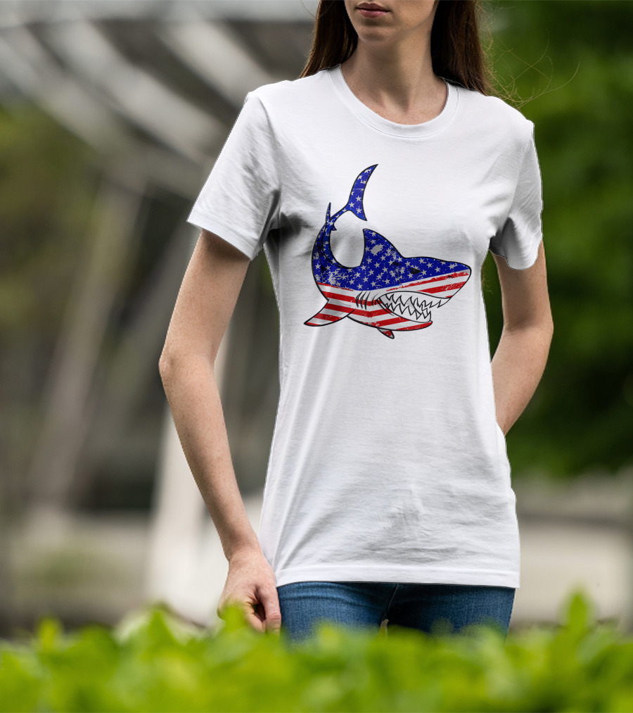 Jawsome Shark American Flag T-Shirt