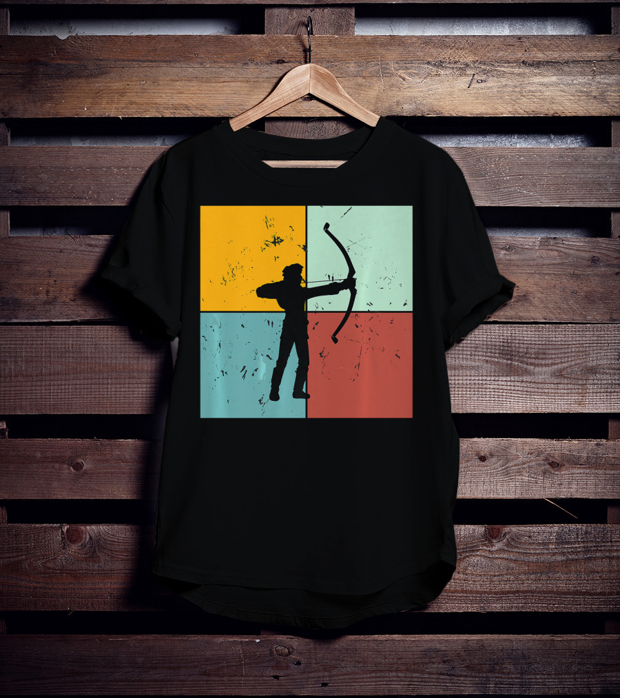 Shoot Aim Archer Bow Archery Arrow Vintage Silhouette Blocks T-Shirt