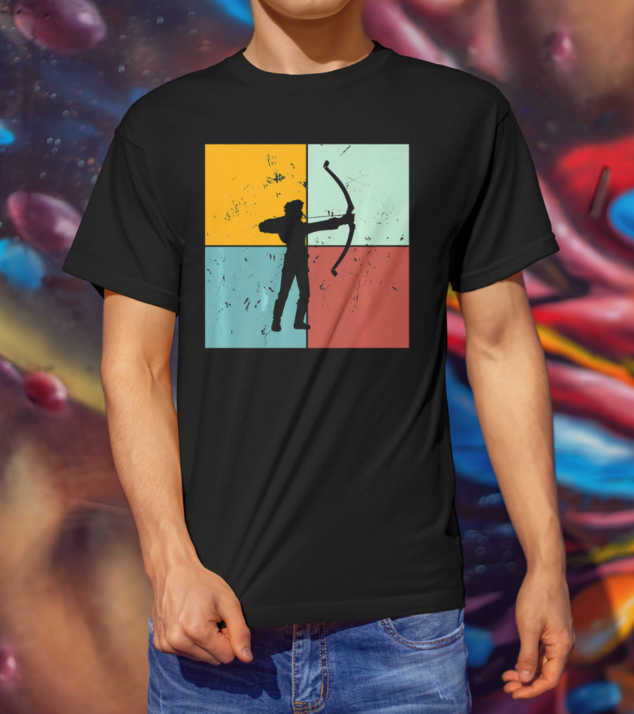 Shoot Aim Archer Bow Archery Arrow Vintage Silhouette Blocks T-Shirt