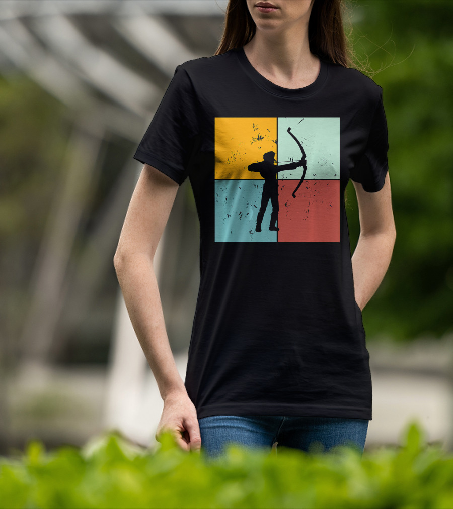 Shoot Aim Archer Bow Archery Arrow Vintage Silhouette Blocks T-Shirt