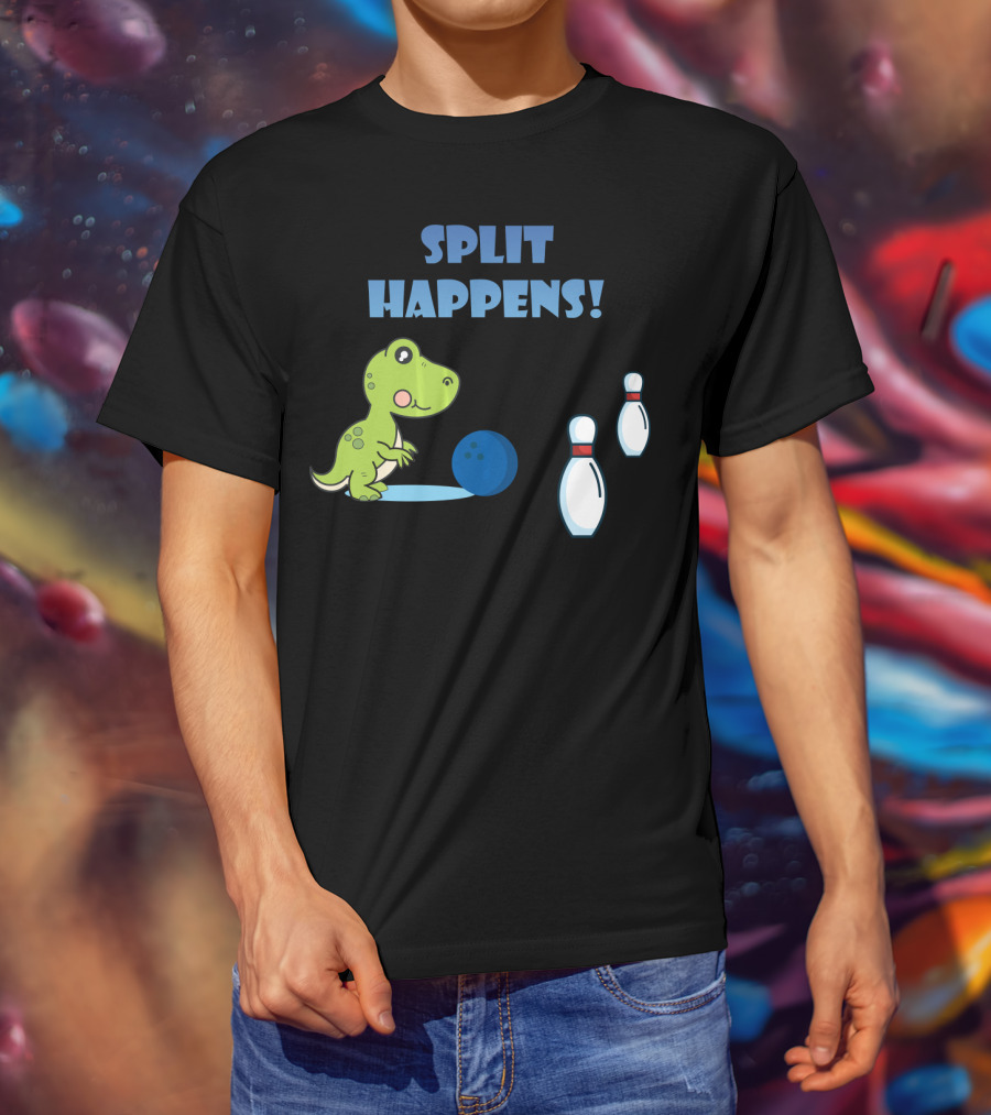 Split Happens Dino T-Rex Bowlingpin Fun T-Shirt