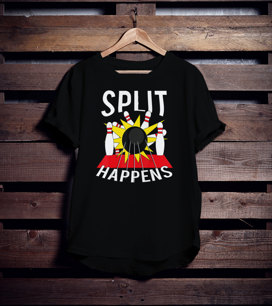 Split Happens Bowling Ball Strikes Pins Explosion T-Shirt