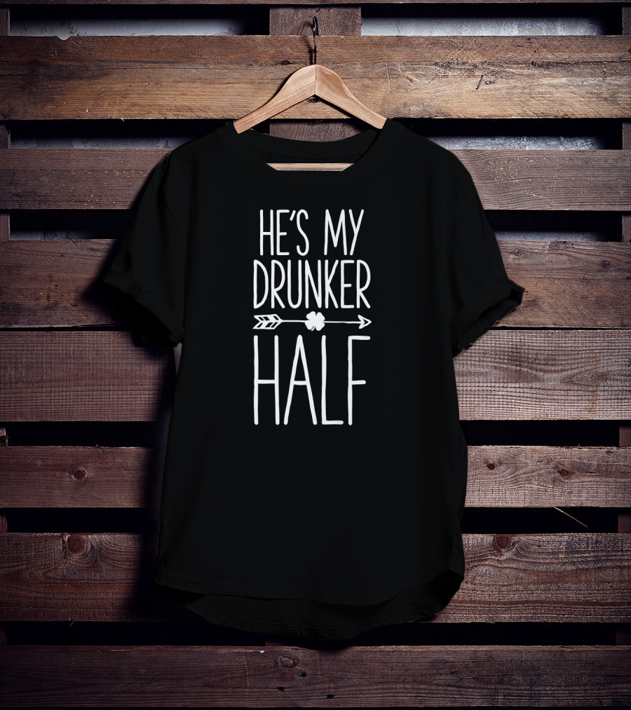 St Patricks Day Couples He's My Drunker Half Arrow Clover T-Shirt
