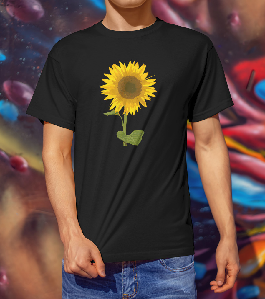Sunflower Black Background Image T-Shirt