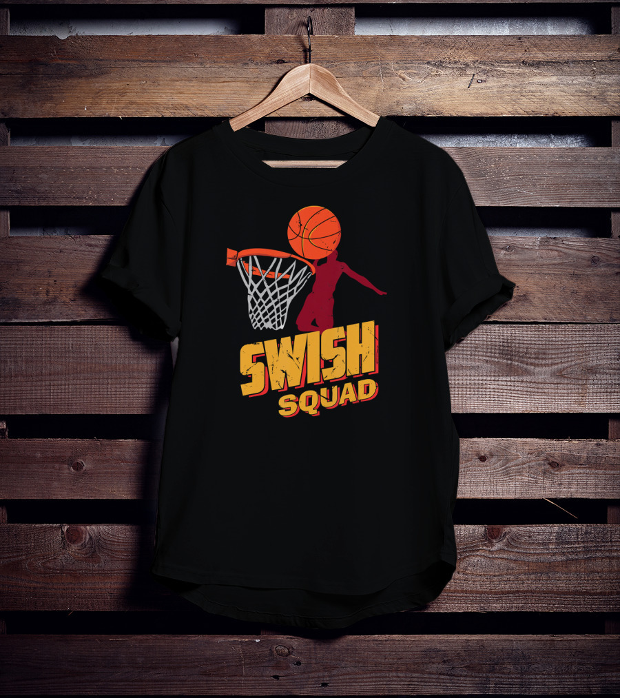 Swish Squad Basketball Player Dunking Basketball Through Hoop T-Shirt