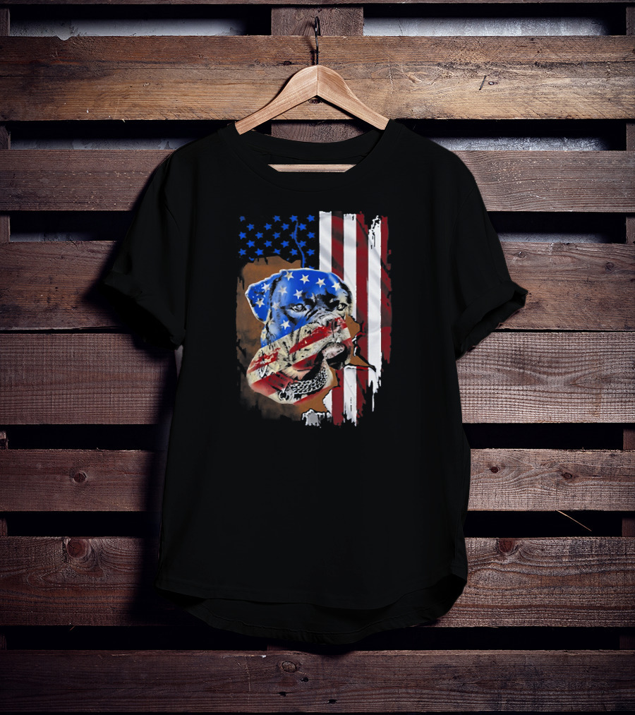 Tattoos Boxer Dog With American Flag Background T-Shirt
