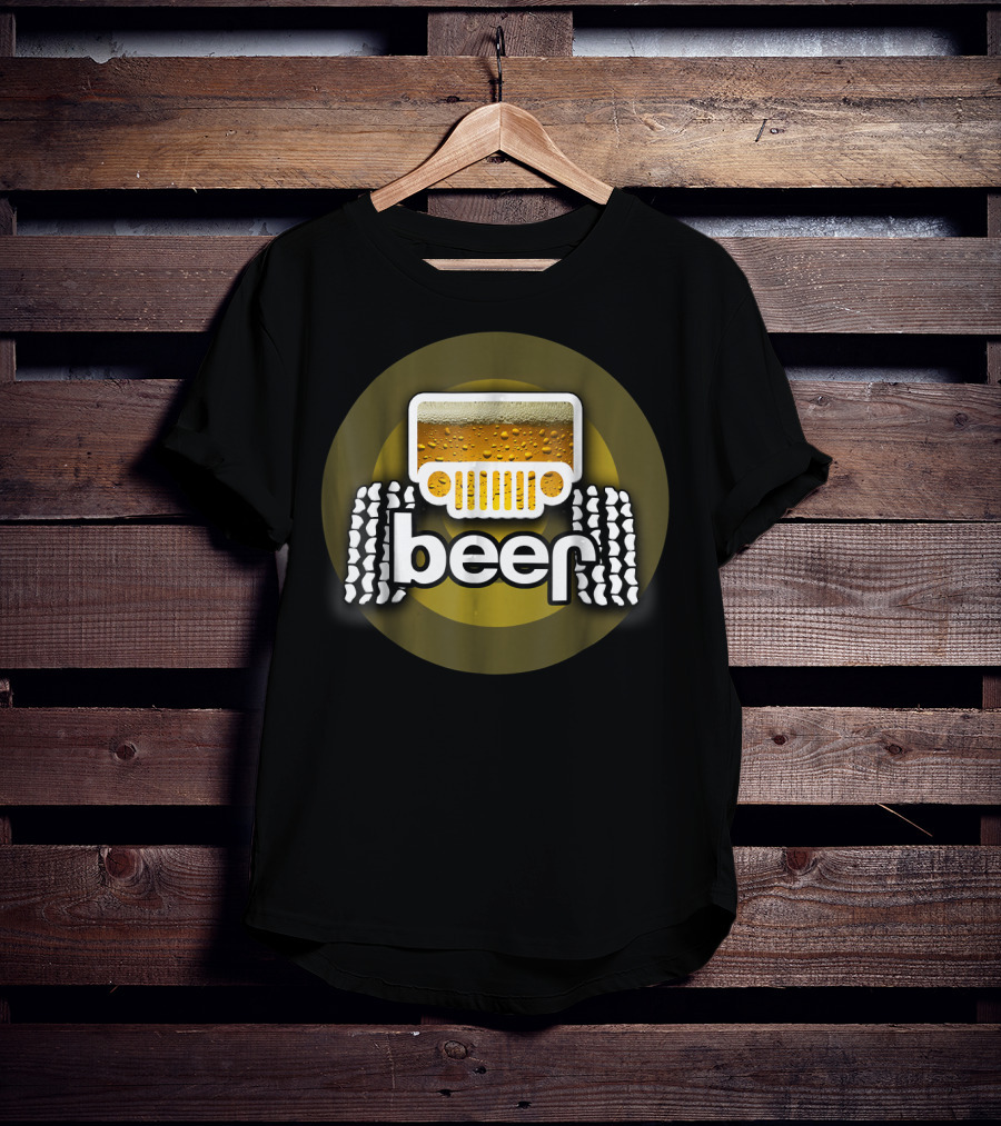 Jeep Beer Icon With Funny Cool Alcohol And Tire Tracks T-Shirt