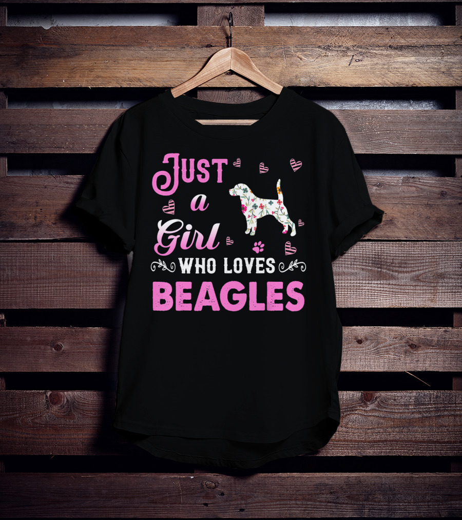 Just A Girl Who Loves Beagles With Floral Dog And Pink Hearts T-Shirt