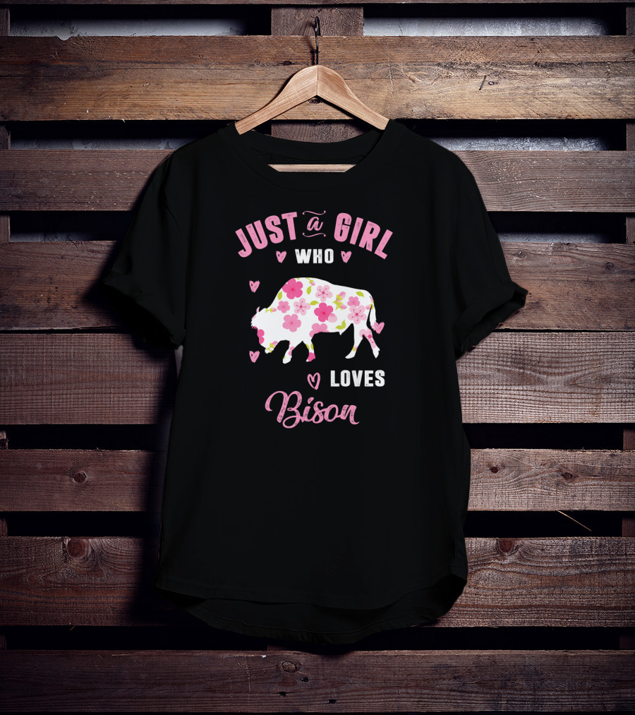 Just A Girl Who Loves Bison Floral Heart T-Shirt