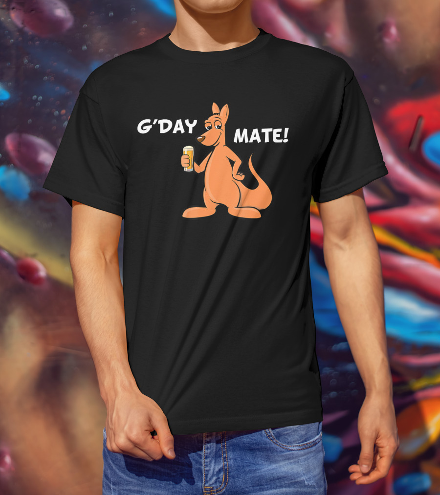 G'Day Mate Kangaroo Holding Beer T-Shirt