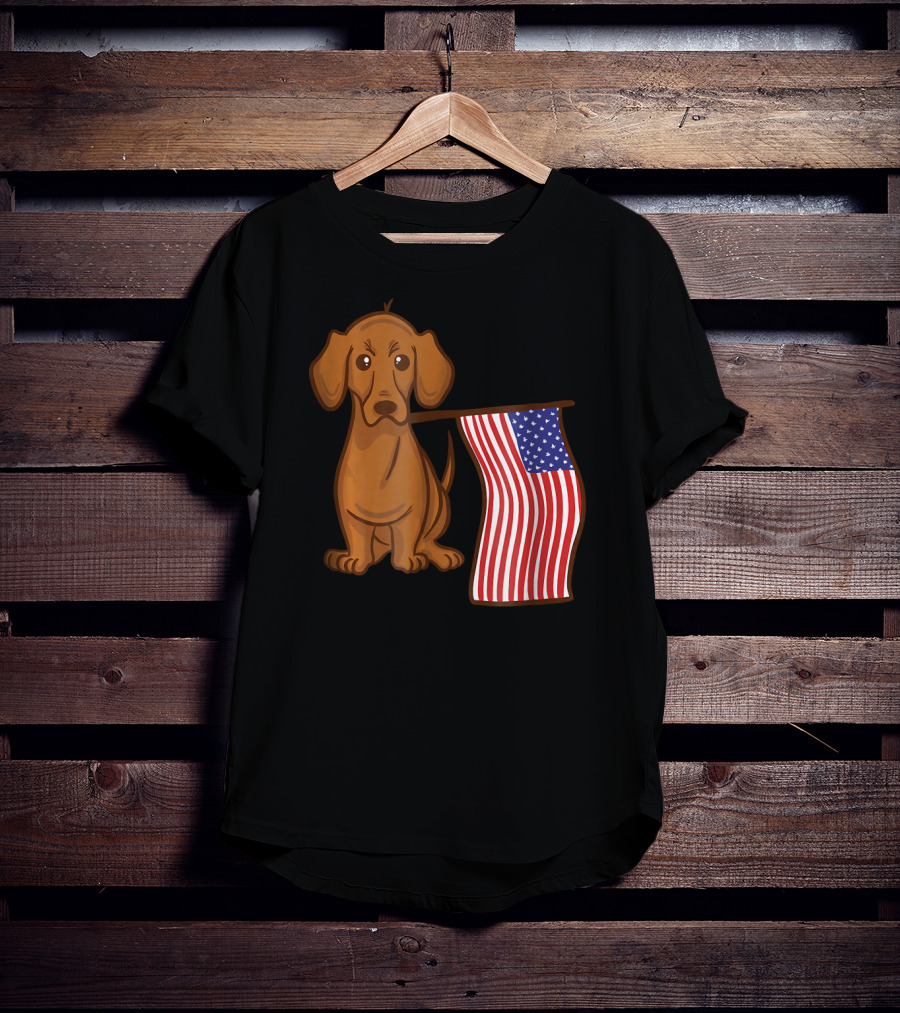 American Flag Dachshund Funny Wien Patriotic Dog T-Shirt