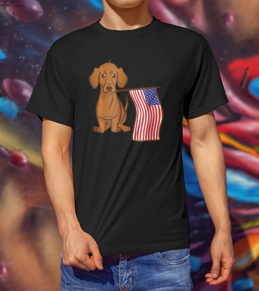 American Flag Dachshund Funny Wien Patriotic Dog T-Shirt