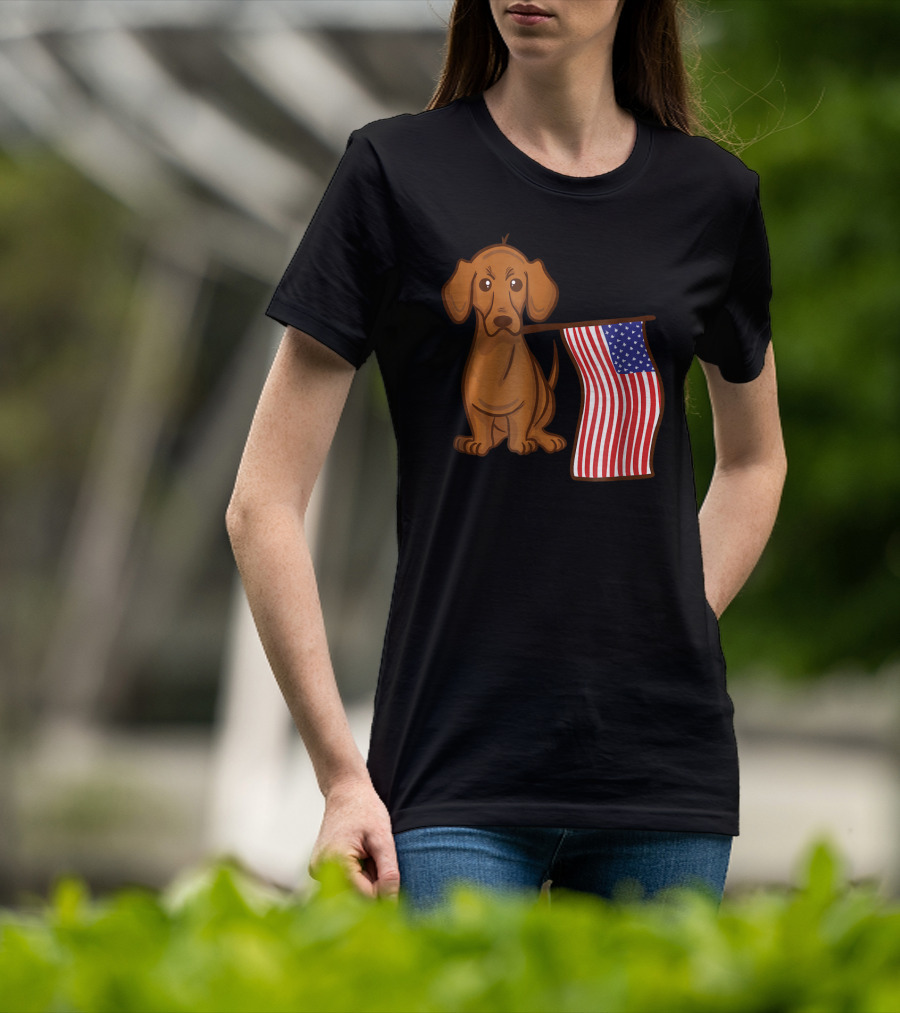 American Flag Dachshund Funny Wien Patriotic Dog T-Shirt