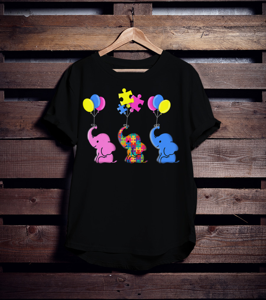 Autism Awareness Elephant Balloons Puzzle T-Shirt