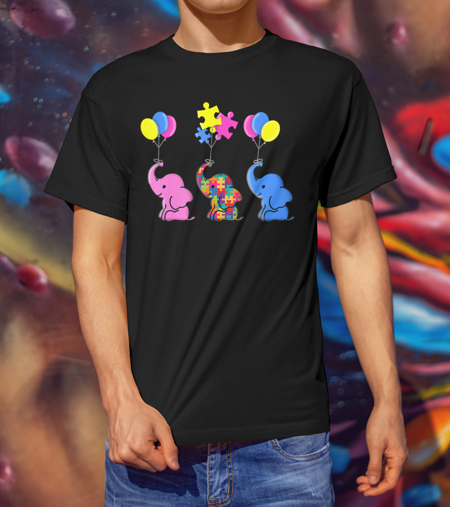 Autism Awareness Elephant Balloons Puzzle T-Shirt