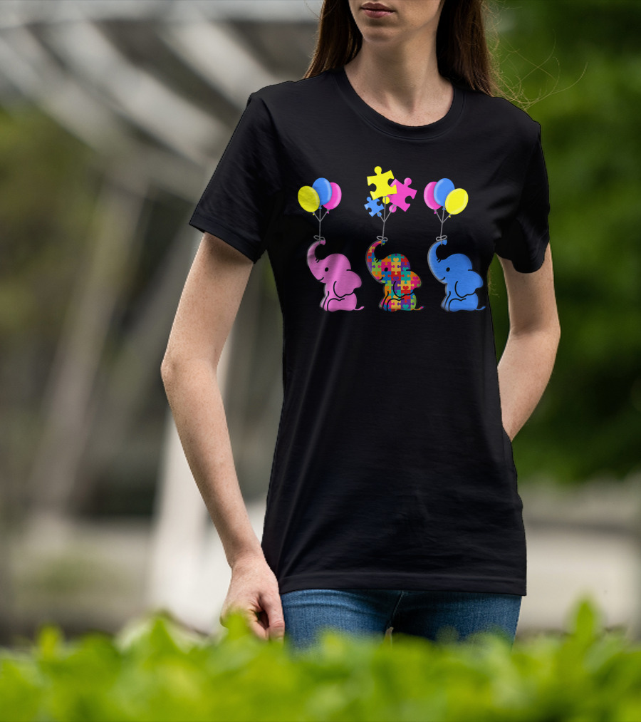 Autism Awareness Elephant Balloons Puzzle T-Shirt