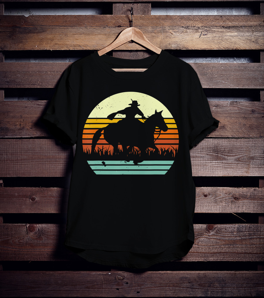 Barrel Racing Retro Sunset Galloping Horse T-Shirt