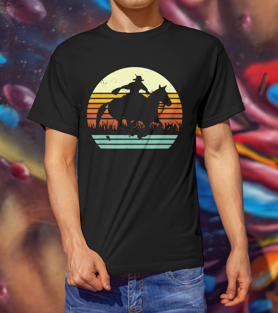 Barrel Racing Retro Sunset Galloping Horse T-Shirt