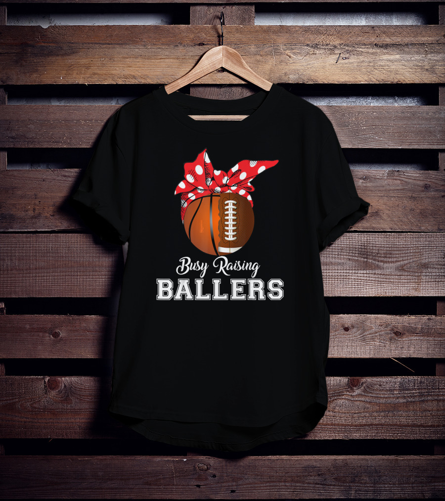 Basketball Football Busy Raising Ballers Polka Dot Bandana Typography T-Shirt