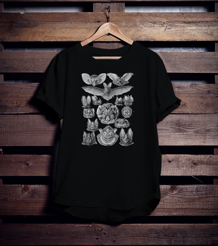 Bats Scientific Illustration Drawing Biology Detailed Species Study T-Shirt
