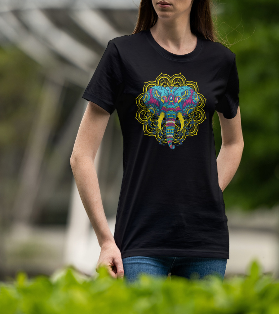 Elephant Lover Colorful Elephant Mandala T-Shirt