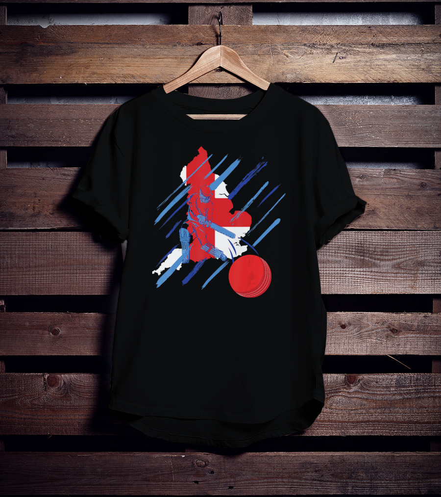 England Cricket Fan Player Country Flag Bat Ball T-Shirt