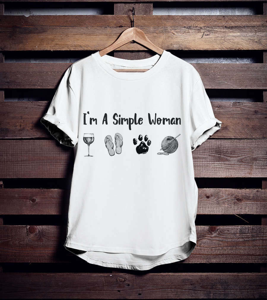 I'm A Simple Woman Wine Flip Flop Dog Yarn Crochet T-Shirt