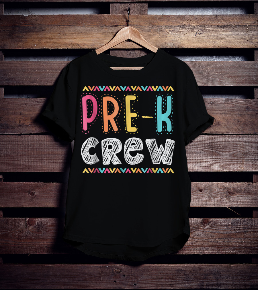 Pre K Crew Colorful Preschool Teacher Vibrant Chevron T-Shirt