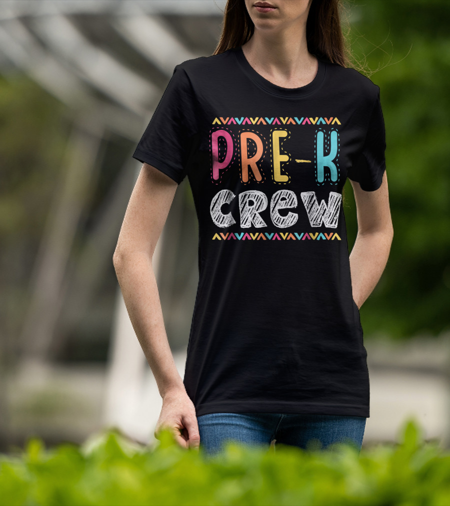 Pre K Crew Colorful Preschool Teacher Vibrant Chevron T-Shirt
