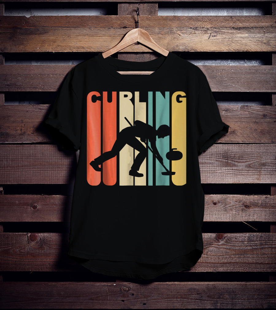 Retro 1970's Style Curling Winter Sport Curler T-Shirt
