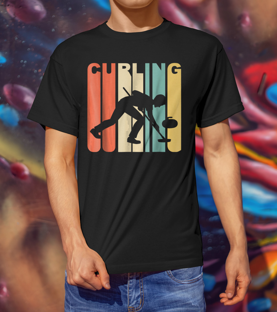 Retro 1970's Style Curling Winter Sport Curler T-Shirt