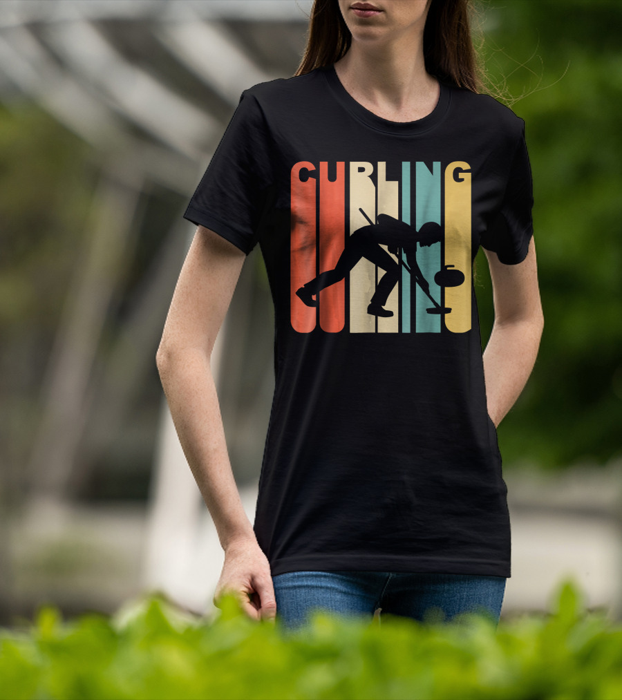 Retro 1970's Style Curling Winter Sport Curler T-Shirt