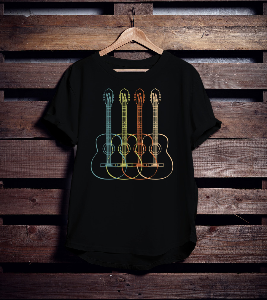 Acoustic Guitar Neon Line Art Quartet T-Shirt
