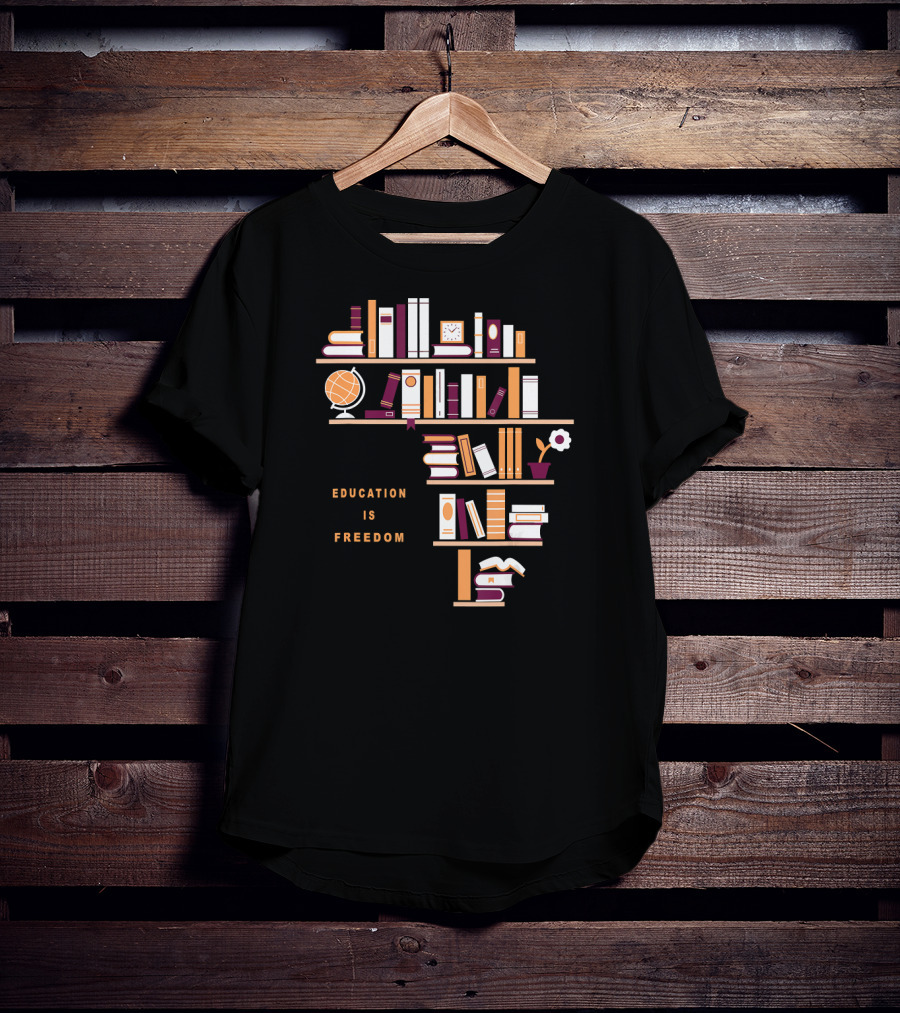 Africa Education Is Freedom Book Shelf Library Globe T-Shirt