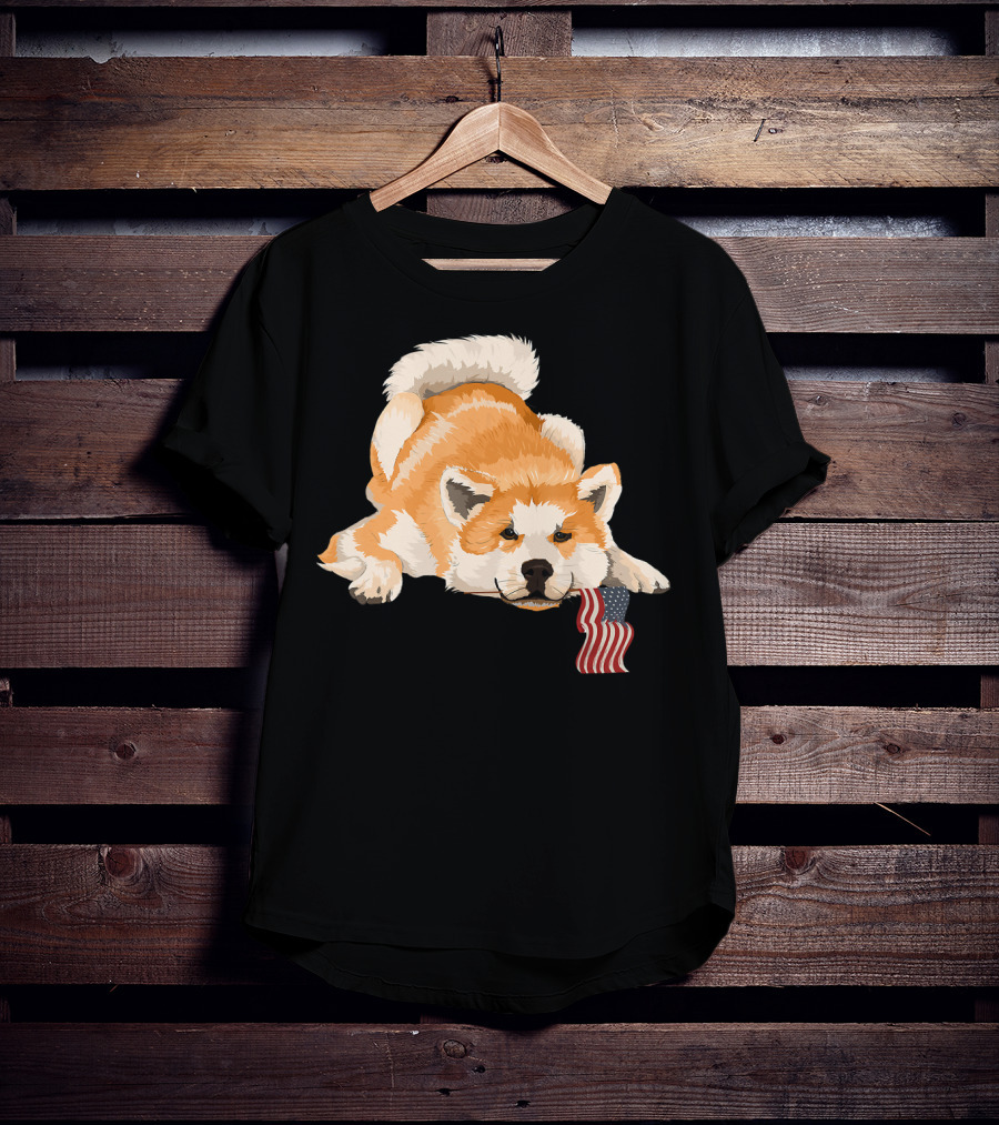 Akita Dog Lover With American Flag Motif T-Shirt