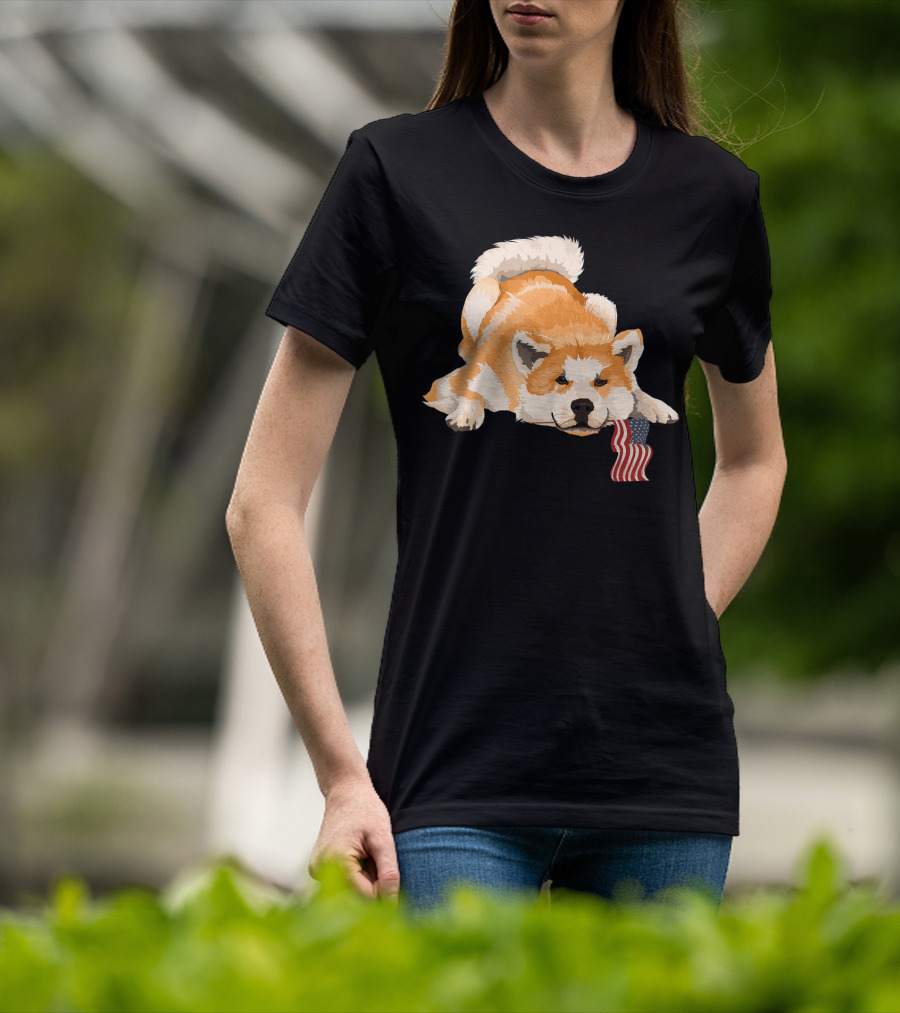 Akita Dog Lover With American Flag Motif T-Shirt