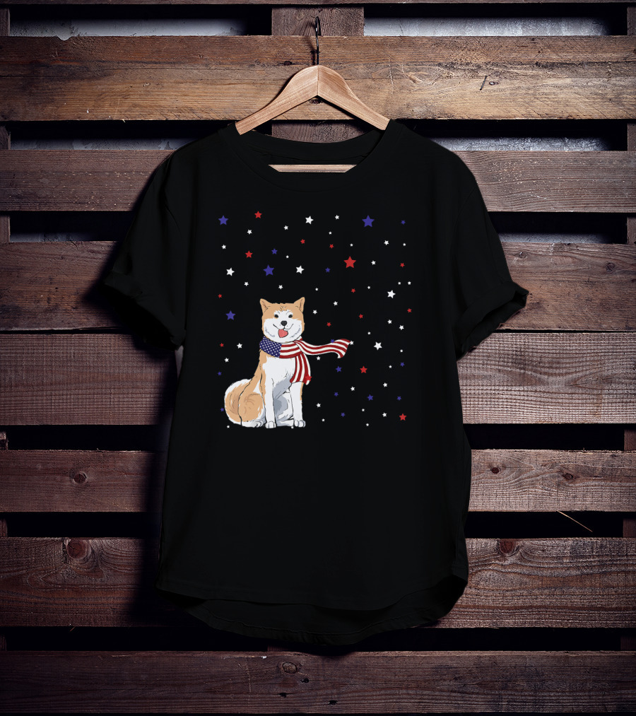Akita Inu Patriotic American Flag Scarf Stars T-Shirt