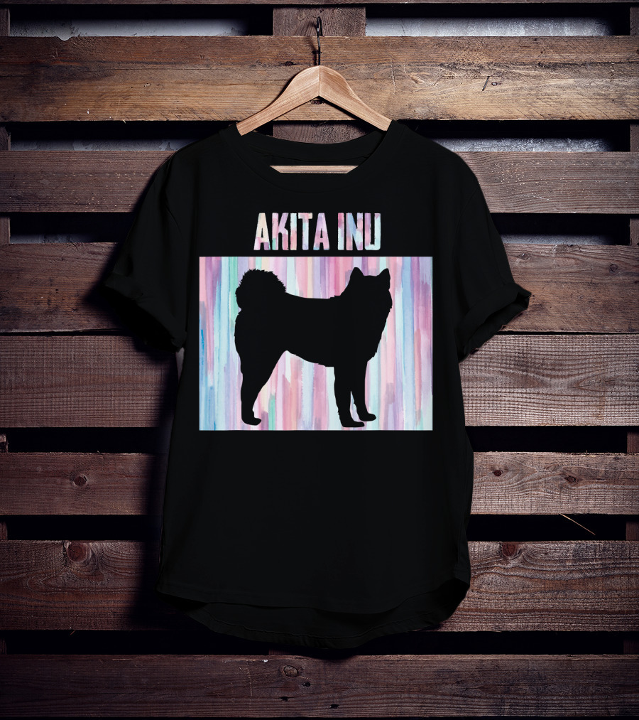 AKITA INU Silhouette On Pastel Watercolor Stripes T-Shirt