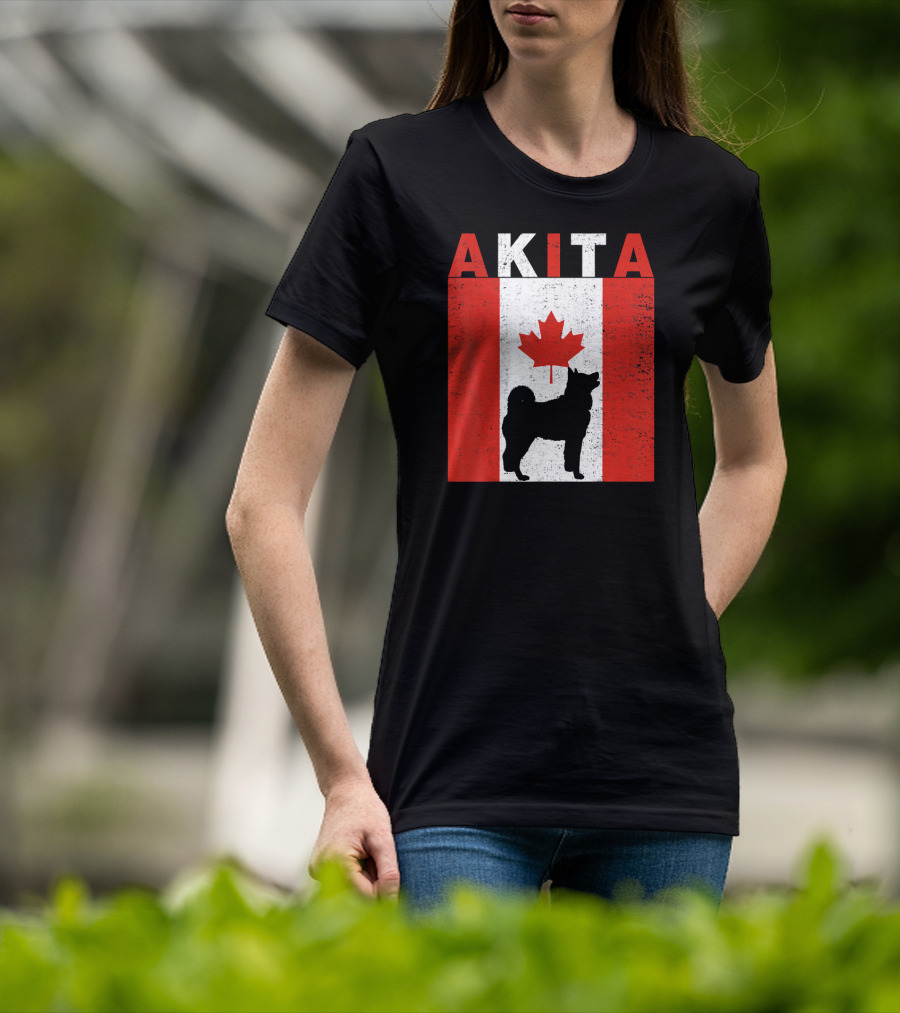AKITA AKITA Canadian Flag Maple Leaf Dog T-Shirt