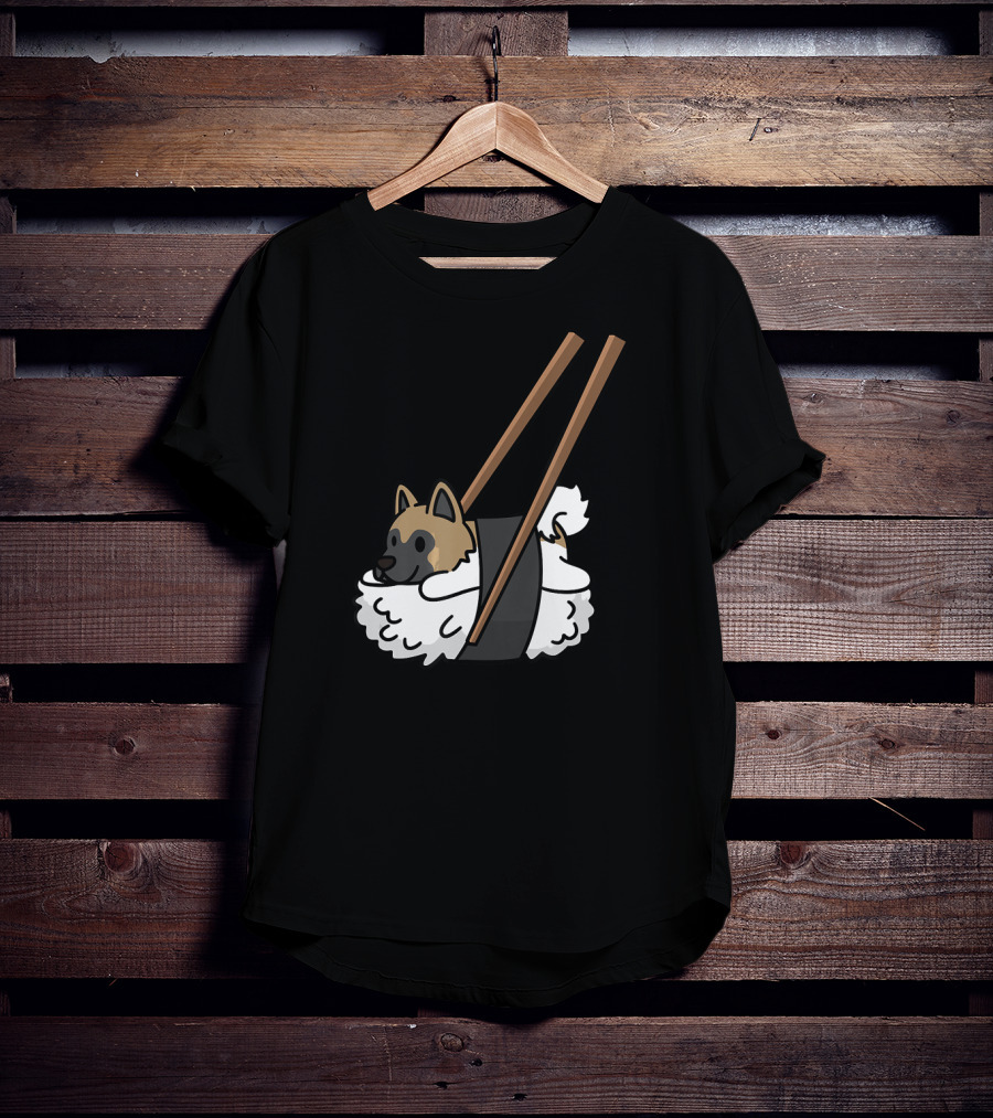 Akita Inu Sushi Roll With Chopsticks Funny Dog T-Shirt