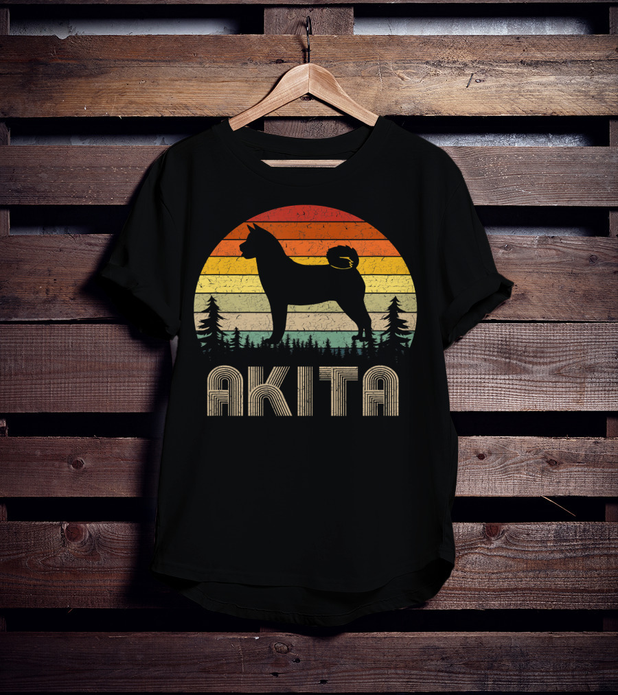 Akita Vintage Dog Retro 70's Forest Sunset T-Shirt
