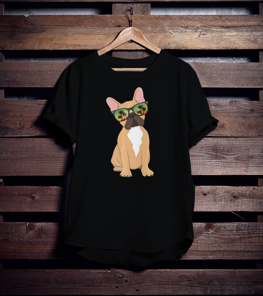 Aloha Beach French Bulldog With Vintage Sunglasses And Palm Trees T-Shirt