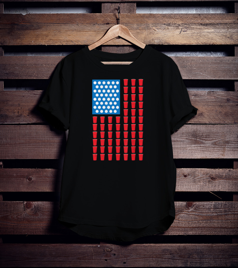American Flag Beer Pong Red Cup Pattern Patriotic Party T-Shirt